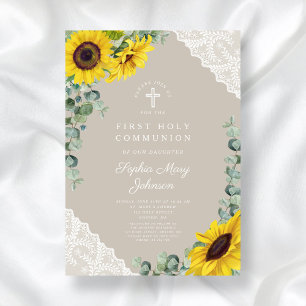 Elegante Erstkommunion mit Blumenmotiv Einladung