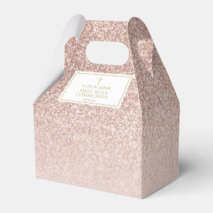 Elegante Erstkommunion Rose Gold Glitter Geschenkschachtel