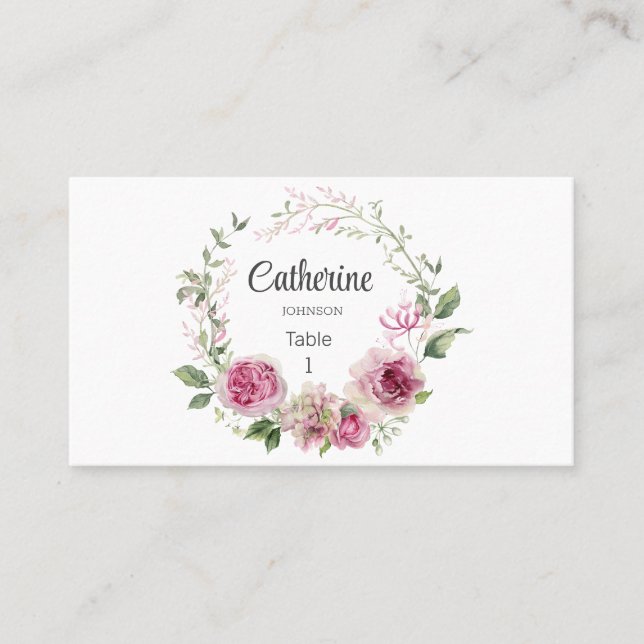 Elegante Escort Pink Rose Peony Wedding Platzkarte (Vorderseite)