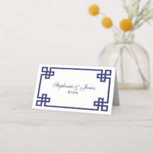 Elegante escortkaarten in marineblauw met Griekse Platzkarte