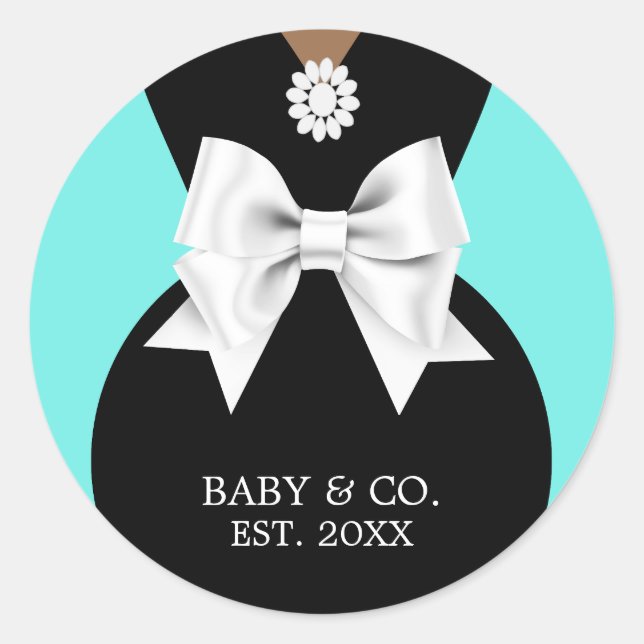 Elegante Ethnic Aqua Baby & Co Tiffany Babydusche Runder Aufkleber (Vorderseite)