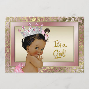 Elegante Ethnic Princess Pink und Gold Baby Dusche Einladung