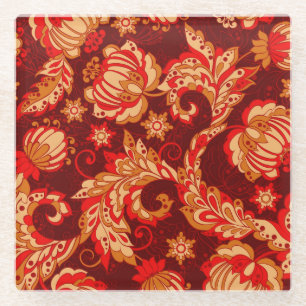 Elegante ethnische Blume Nahtloses Muster Glasuntersetzer
