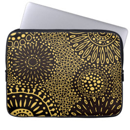 Elegante ethnische Floral-Schwarz-Gold-Laptop-Hüll Laptopschutzhülle
