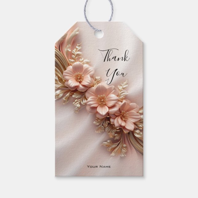 Élégante étiquette cadeau à la pêche orange floral (Devant)