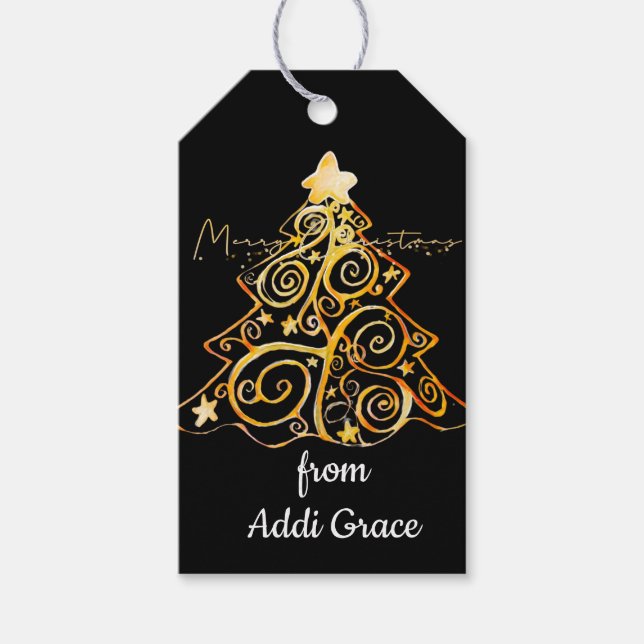 Élégante étiquette cadeau d'arbre de Noël or (Devant)