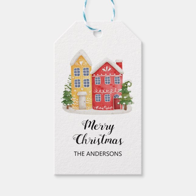 Élégante étiquette cadeau de maison de Noël (Devant)