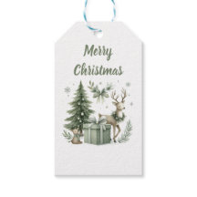 Élégante étiquette cadeau de Noël Arbres et rennes
