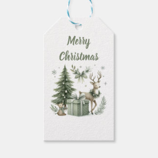 Élégante étiquette cadeau de Noël Arbres et rennes
