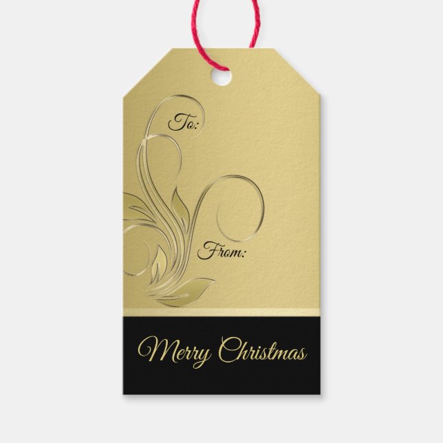 Élégante étiquette cadeau de Noël noir et or (Devant)