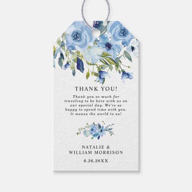 Élégante étiquette cadeau Mariage bleu bleu bleu b (Devant)