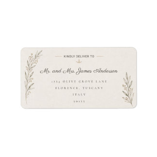 Élégante Étiquette d'Adresse de Mariage avec Branc