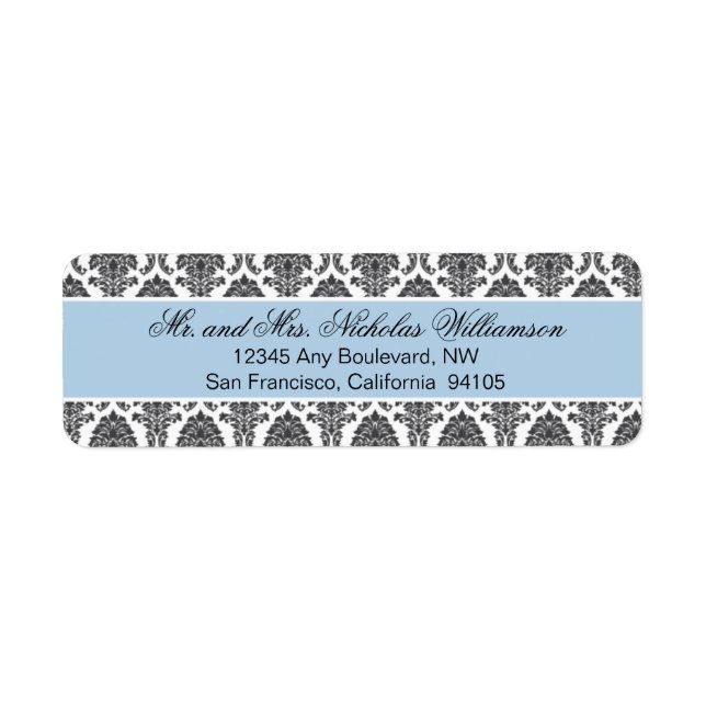 Élégante étiquette d'adresse de retour Damask (ble (Devant)