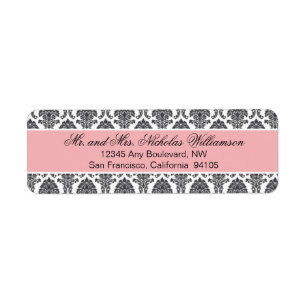 Élégante étiquette d'adresse de retour Damask (ros