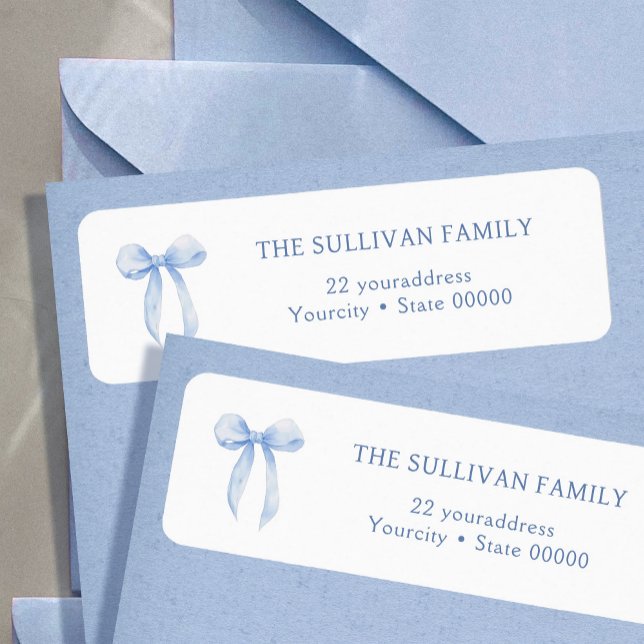 Élégante étiquette d'adresse de retour d'arc bleu (Créateur téléchargé)
