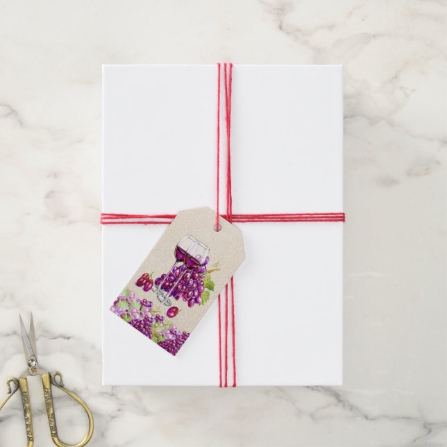 Élégante étiquette de cadeau de raisins et de vin (Avec de la ficelle)