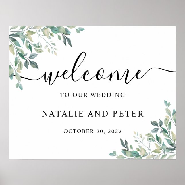 Elégante Eucalyptus Affiche de bienvenue Mariage (Devant)