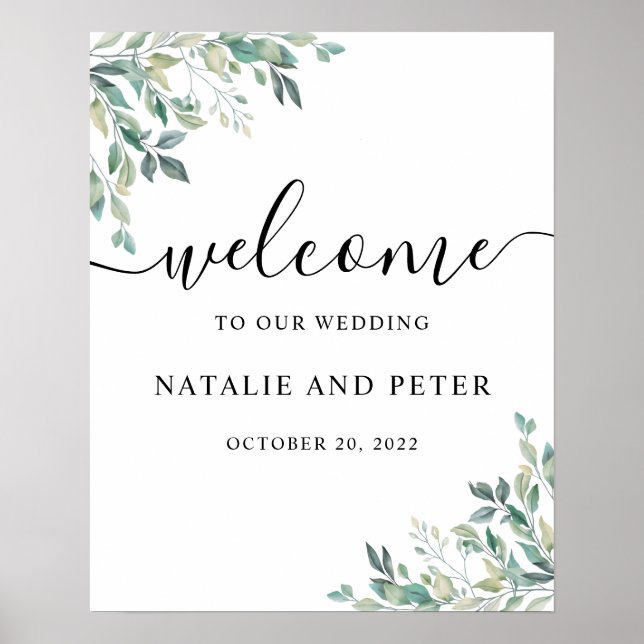 Elégante Eucalyptus Affiche de bienvenue Mariage (Devant)