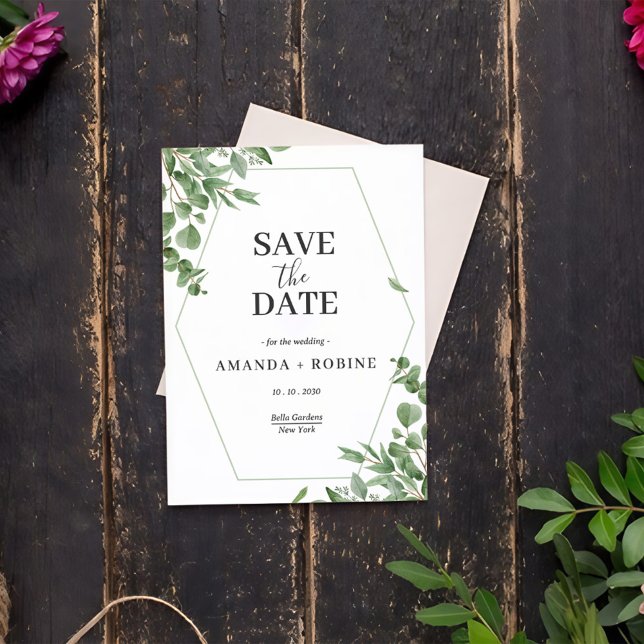 Elegante Eucalyptus-Blätter Save The Date (Von Creator hochgeladen)