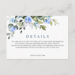Elegante Eucalyptus Blue Rose Hochzeitdetails Begleitkarte