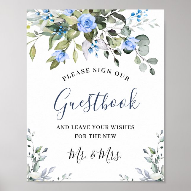 Elegante Eucalyptus Blue Rose Unterschreiben Sie u Poster (Vorne)
