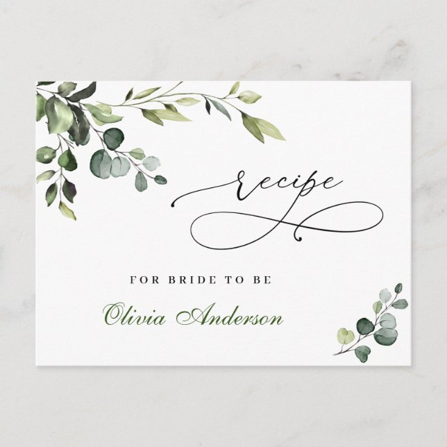 Elegante Eucalyptus Boho Brautparty Rezept Card Postkarte (Vorderseite)