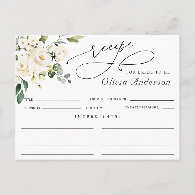 Elegante Eucalyptus Brautparty Rezept Card Postkarte (Vorderseite)