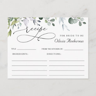 Elegante Eucalyptus Brautparty Rezept Card Postkarte