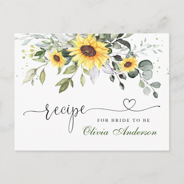 Elegante Eucalyptus Brautparty Rezept Card Postkarte (Vorderseite)