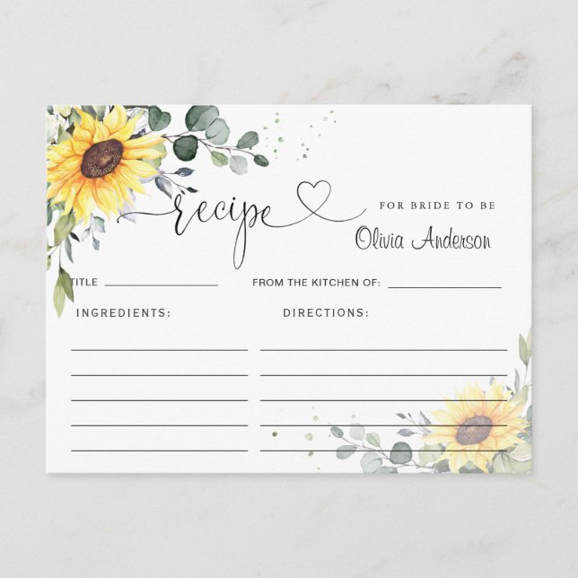 Elegante Eucalyptus Brautparty Rezept Card Postkarte (Vorderseite)