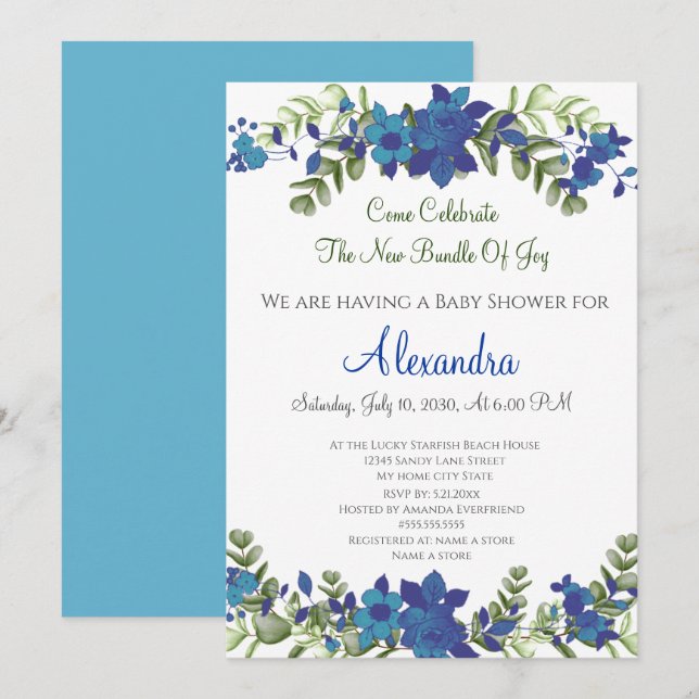 Elégante Eucalyptus Floral Baby shower invitation (Devant / Derrière)