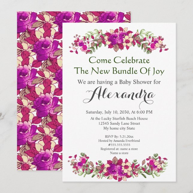 Elégante Eucalyptus Floral Baby shower invitation (Devant / Derrière)