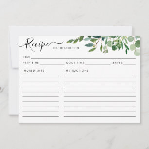 Elegante Eucalyptus Green Brautparty Rezept Card