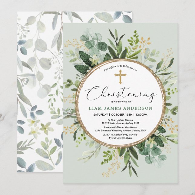 Elegante Eucalyptus Grüne Weinkultur und Erde Einladung (Vorne/Hinten)