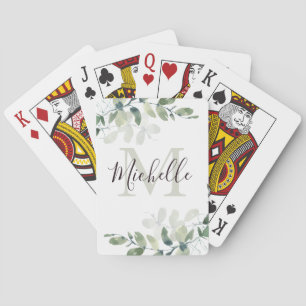 Elegante Eucalyptus Monogram Script Name Spielkarten