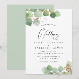 Elegante Eucalyptus Watercolor Einladung zur Hochz