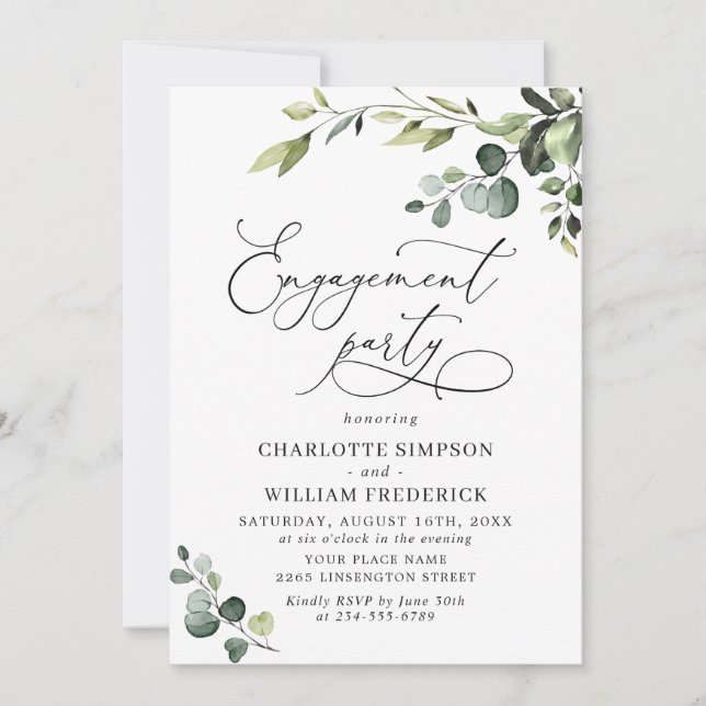 Elegante Eucalyptus Watercolor ENGAGEMENT PARTY Einladung (Vorderseite)