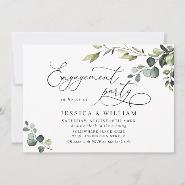 Elegante Eucalyptus Watercolor ENGAGEMENT PARTY Einladung (Vorderseite)