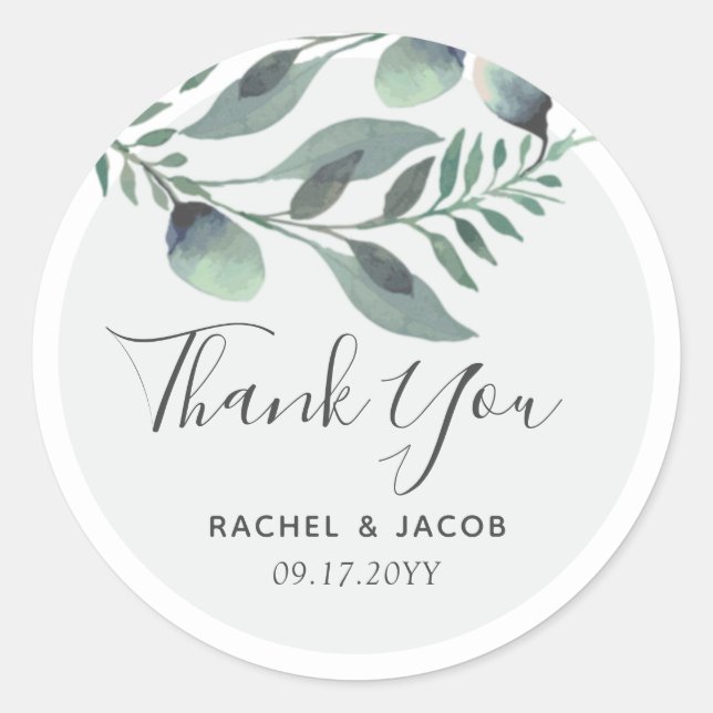 Elegante Eucalyptus Watercolor Floral Wedding Runder Aufkleber (Vorderseite)