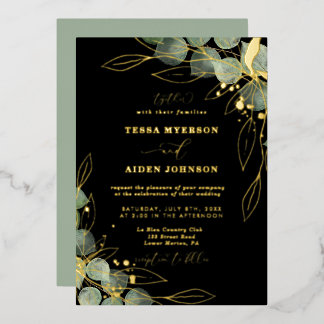 Elegante Eucalyptus Wedding Gold Einladung