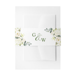 Elegante Eucalyptus White Roses Floral Wedding Einladungsbanderole