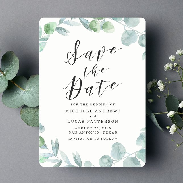 Elegante Eucalyptus Wreath Save the Date Card (Von Creator hochgeladen)