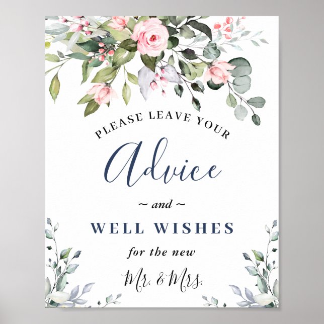 Elegante Eukalyptus Advice & Wishings Wedding Sign Poster (Vorne)