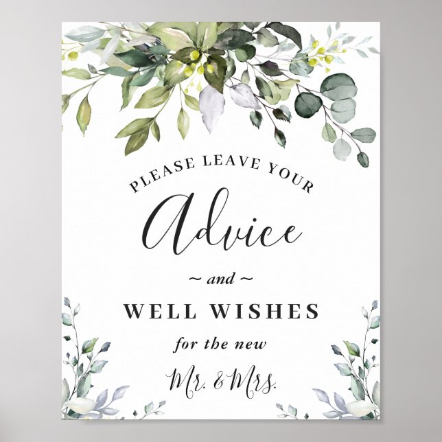 Elegante Eukalyptus Advice & Wishings Wedding Sign Poster (Vorne)