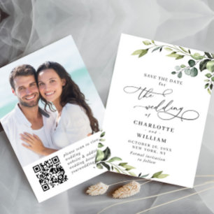 Elegante Eukalyptus-Aquarell-Blumenhochzeit PHOTO Save The Date