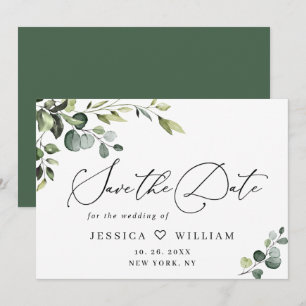 Elegante Eukalyptus-Aquarell-Blumenhochzeit Save The Date