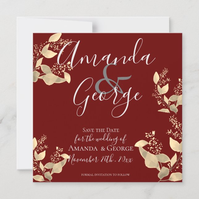 Elegante Eukalyptus-Blätter Save the Date Magneteinladung (Vorderseite)