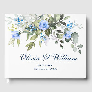 Elegante Eukalyptus Blaue Rosen Florale Hochzeit Gästebuch