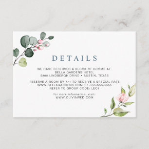 Elegante Eukalyptus Blush Rose Hochzeitdetails ENC Begleitkarte
