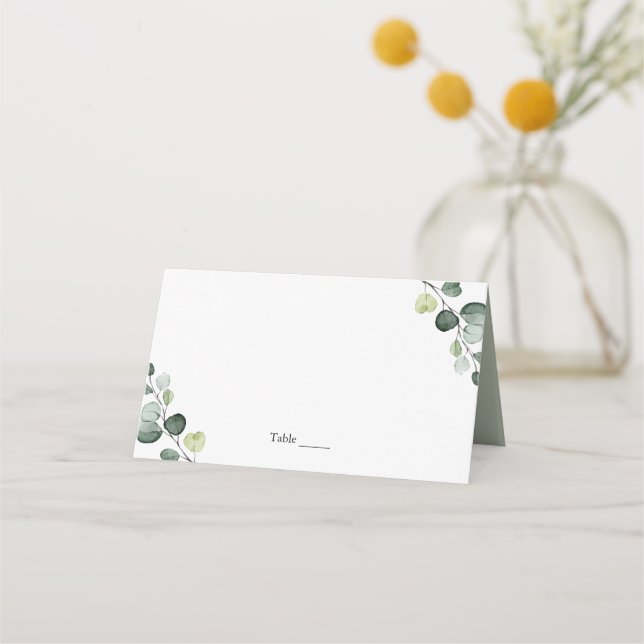 Elegante Eukalyptus Botanische Aquarellfarben-Plat Platzkarte (Vorderseite)